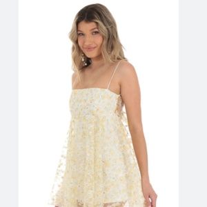 Lucy in The Sky Presley Shimmer Floral Baby Doll Dress in Yellow